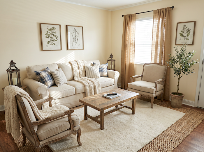 After — Farmhouse living room redesigned by AI